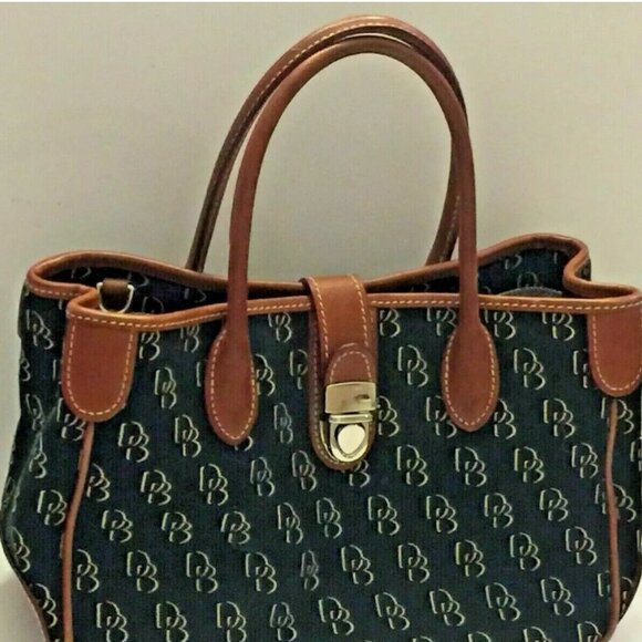 Dooney & Bourke PRE-LOVED Signature Logo DB Black Canvas & Brown Leather Purse - Picture 8 of 14